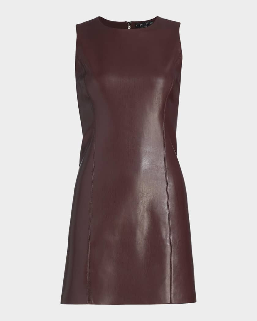 knee length dresses for ladies Burgundy Vegan Leather Midi Dress – LouisCharisse main image 0