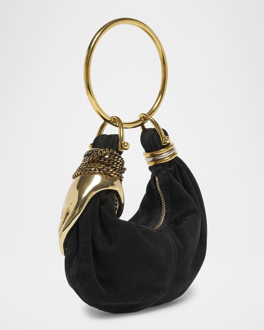 Sculptural Hand Bracelet Bag in Suede