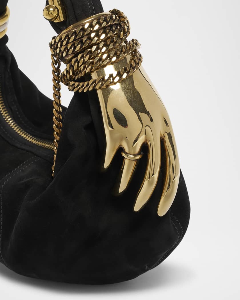 Sculptural Hand Bracelet Bag in Suede