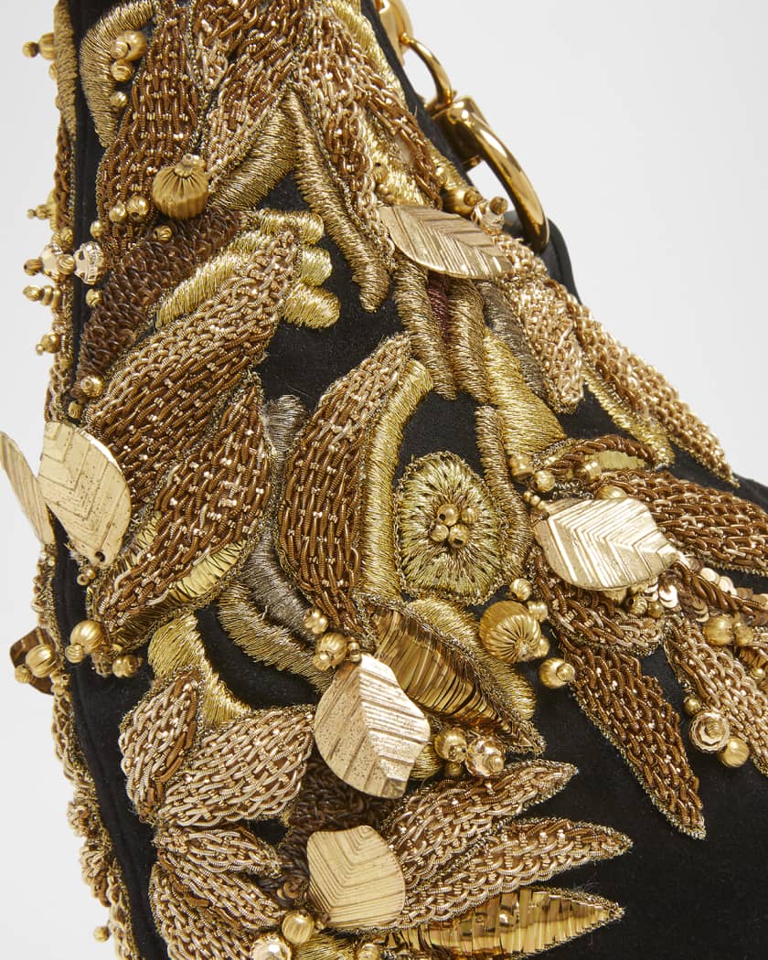 Chain Horse Bead-Embroidered Shoulder Bag in Suede