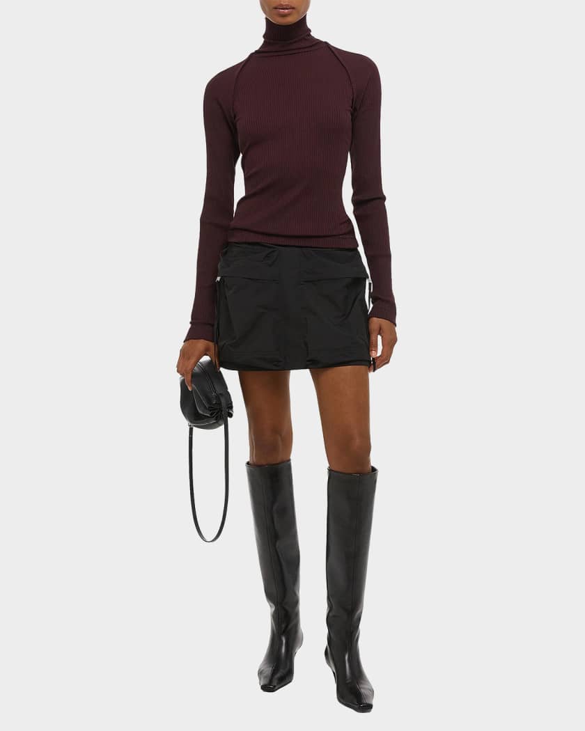 Rib-Knit Shrug Turtleneck