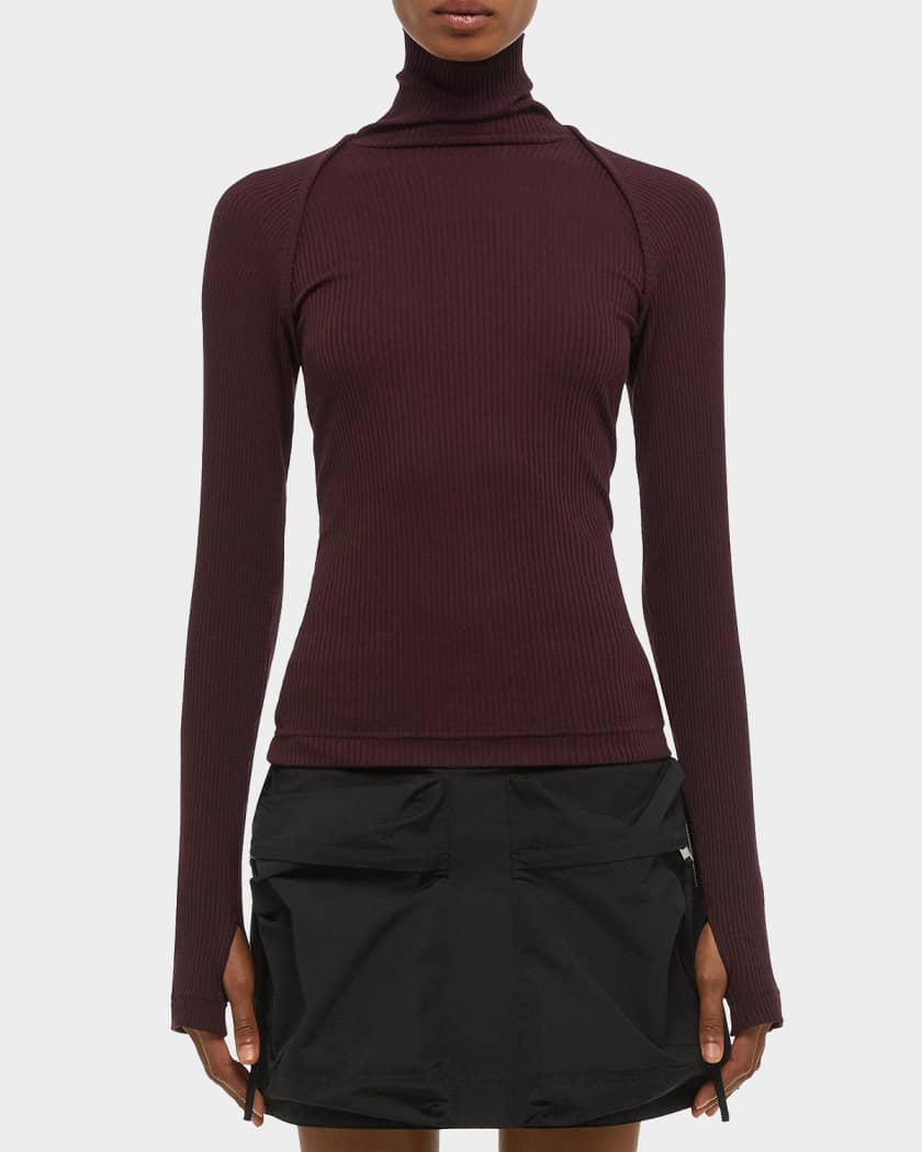 Rib-Knit Shrug Turtleneck