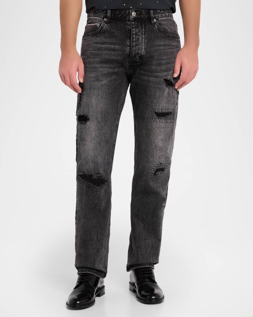 Men's Hazlow Selvedge Black Denim Straight-Leg Jeans