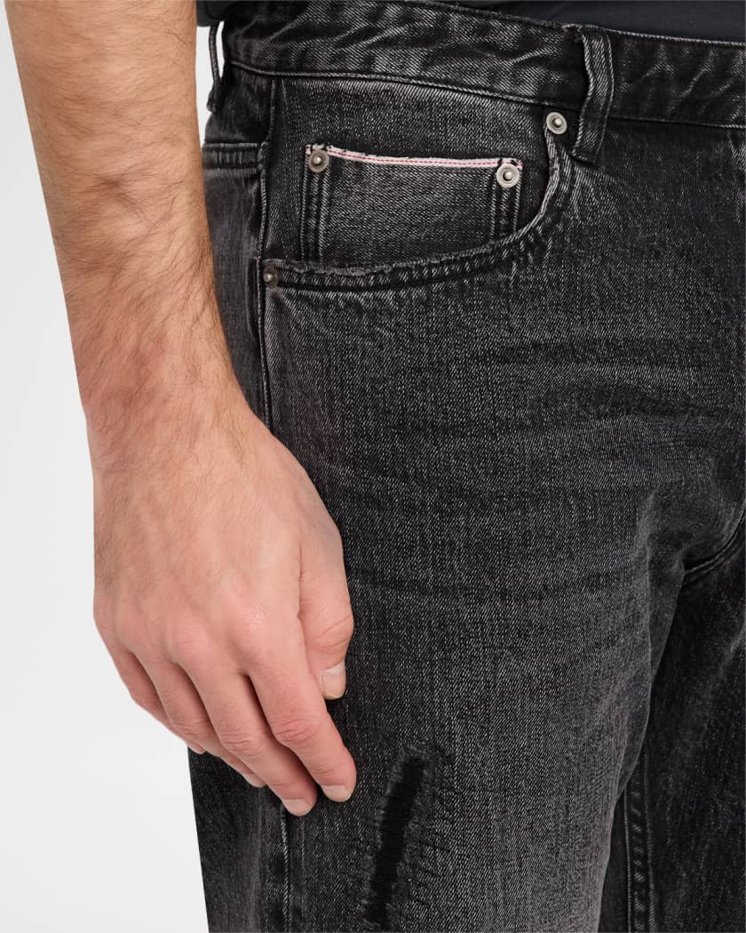 Men's Hazlow Selvedge Black Denim Straight-Leg Jeans