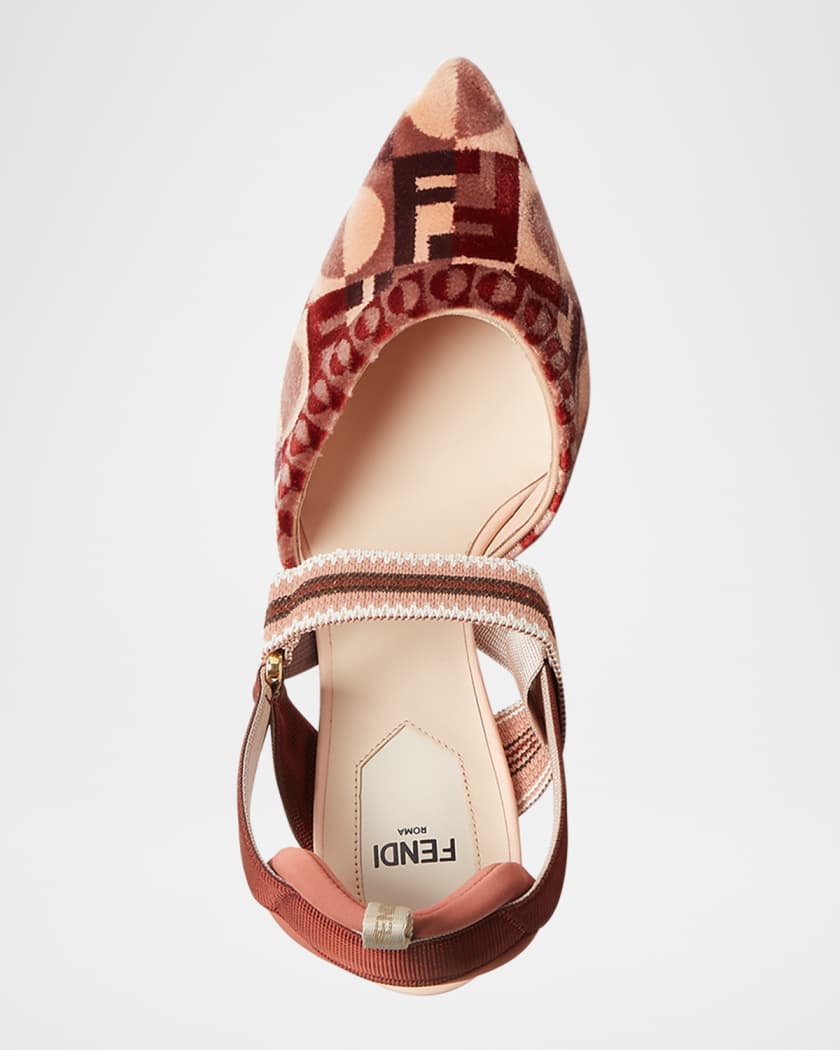 Fendi Colibri Mixed-Media Iconic FF Tapestry Slingback Pumps