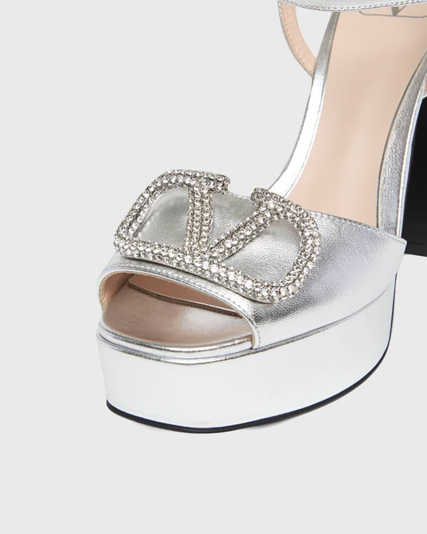 Valentino Garavani 115mm VLogo Signature Metallic Leather Platform