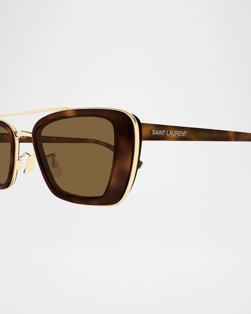 50mm Rectangular Acetate & Metal Sunglasses
