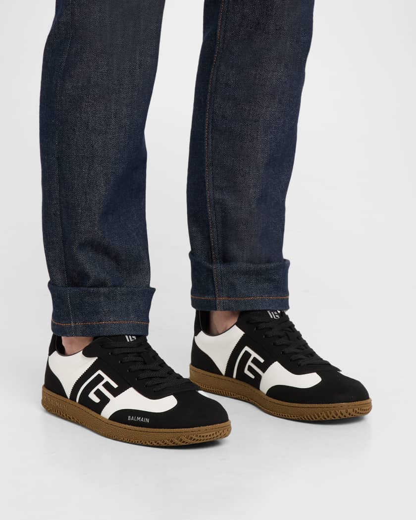 Men's Swan Calfskin and Suede Low-Top Sneakers