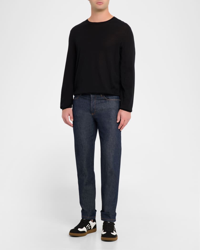 Men's Swan Calfskin and Suede Low-Top Sneakers