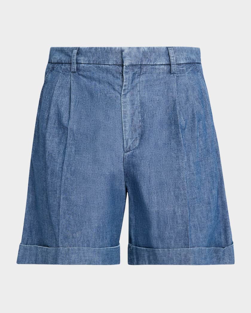 VALENTINO ショートパンツ 36 Valentino Garavani Men's Crochet-Trim Denim Shorts | Neiman Marcus