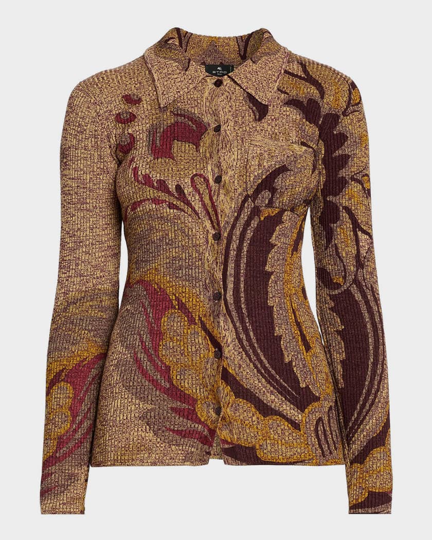 Etro Daffodil Ribbed Wool Cardigan | Neiman Marcus