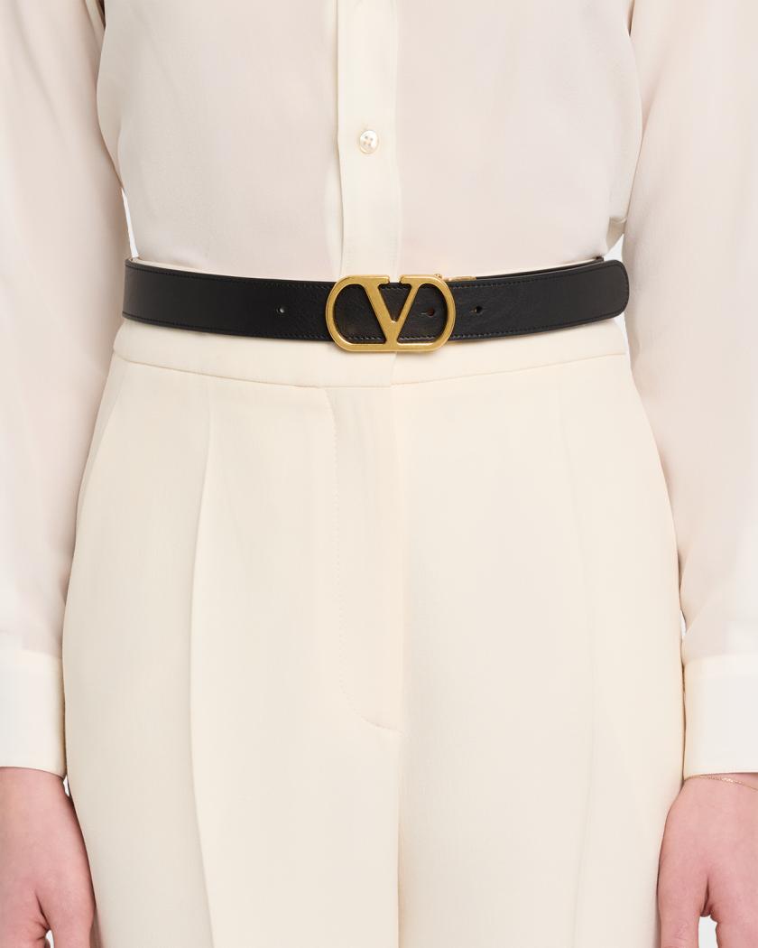 Vintage Valentino Garavani V Logo Gold Tone Interchangeable Belt Buckle Valentino Garavani V Logo Wide Leather Belt Reversible Cream  main image 4