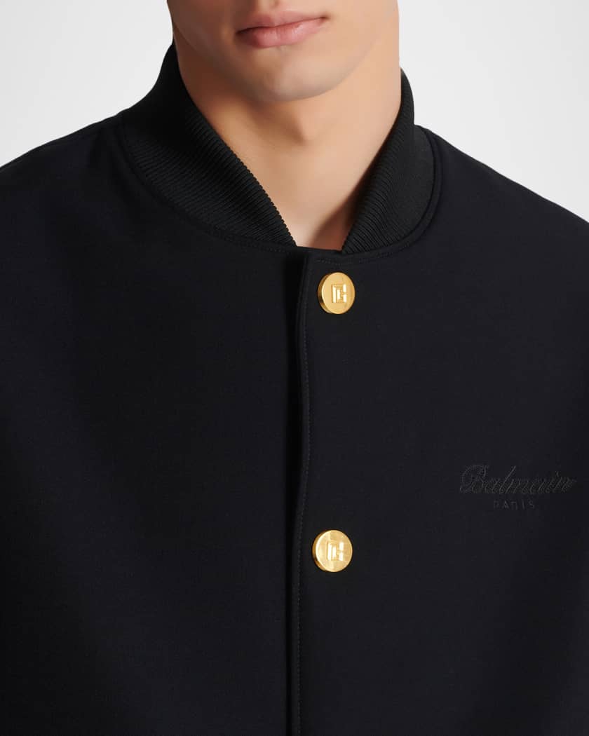 Balmain Men's Grain de Poudre Wool and Satin Varsity Jacket