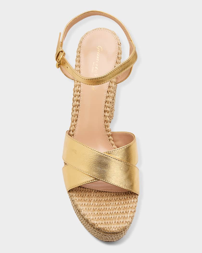 Gianvito Rossi 90mm Bebe Metallic Nappa Leather and Raffia