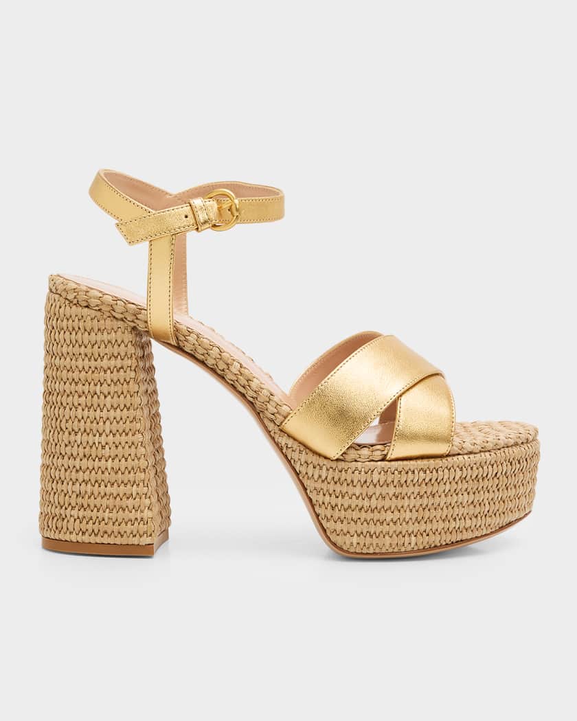 Gianvito Rossi 90mm Bebe Metallic Nappa Leather and Raffia