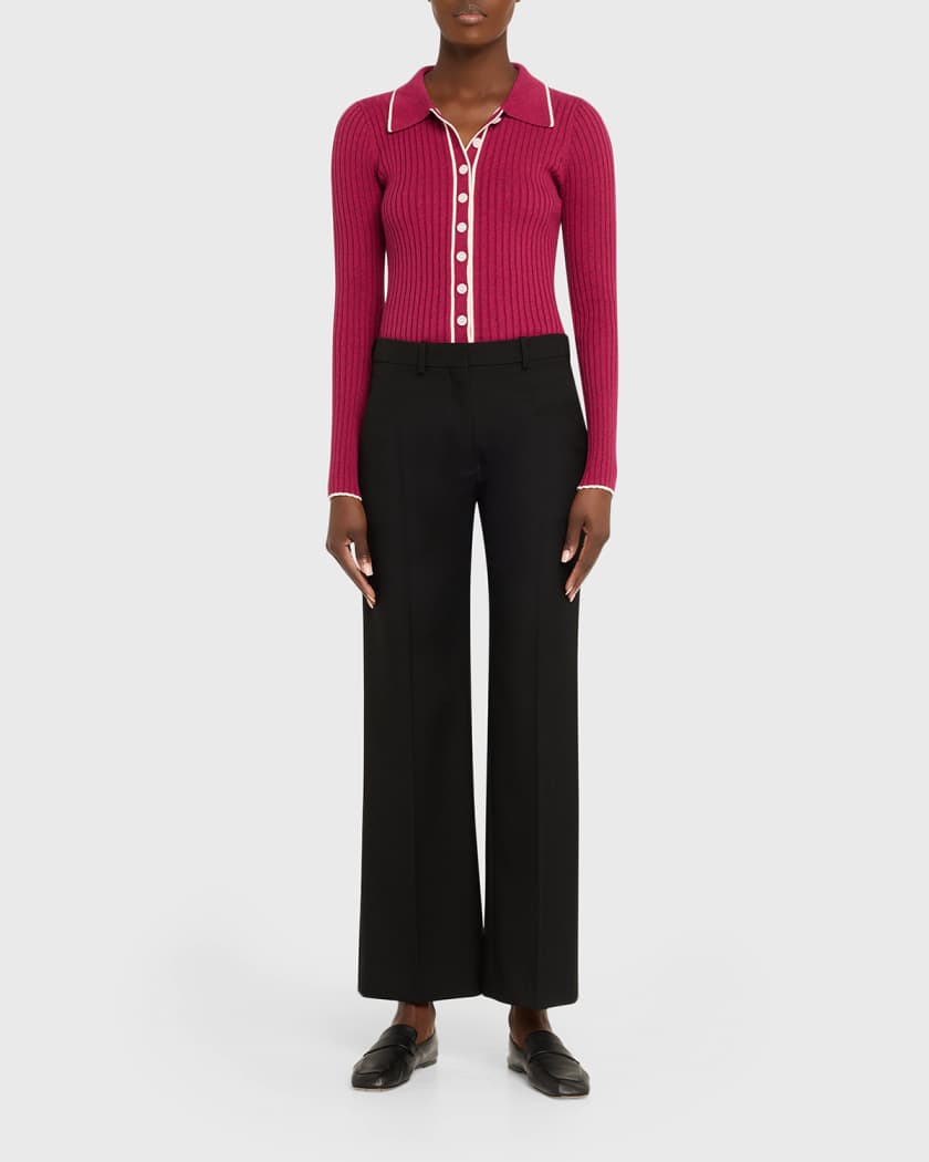 Anna Quan Ashlen Button-Front Rib-Knit Top | Neiman Marcus