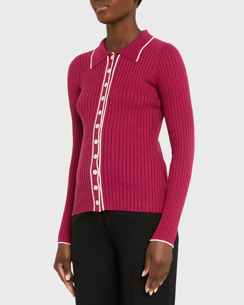 Anna Quan Ashlen Button-Front Rib-Knit Top | Neiman Marcus