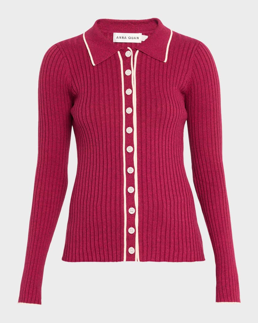Anna Quan Ashlen Button-Front Rib-Knit Top | Neiman Marcus