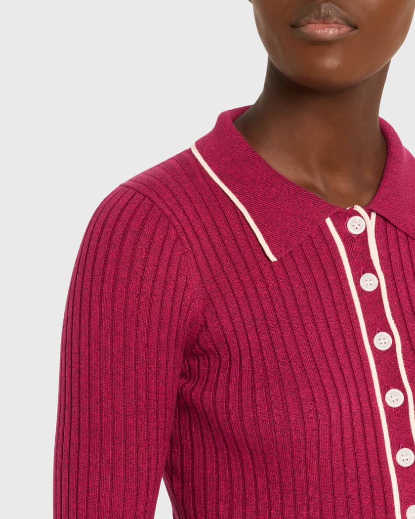 Anna Quan Ashlen Button-Front Rib-Knit Top | Neiman Marcus
