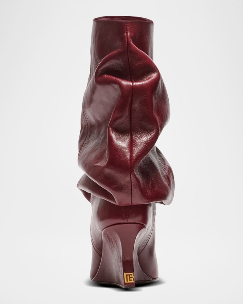 Draped Leather Wedge Ankle Boots