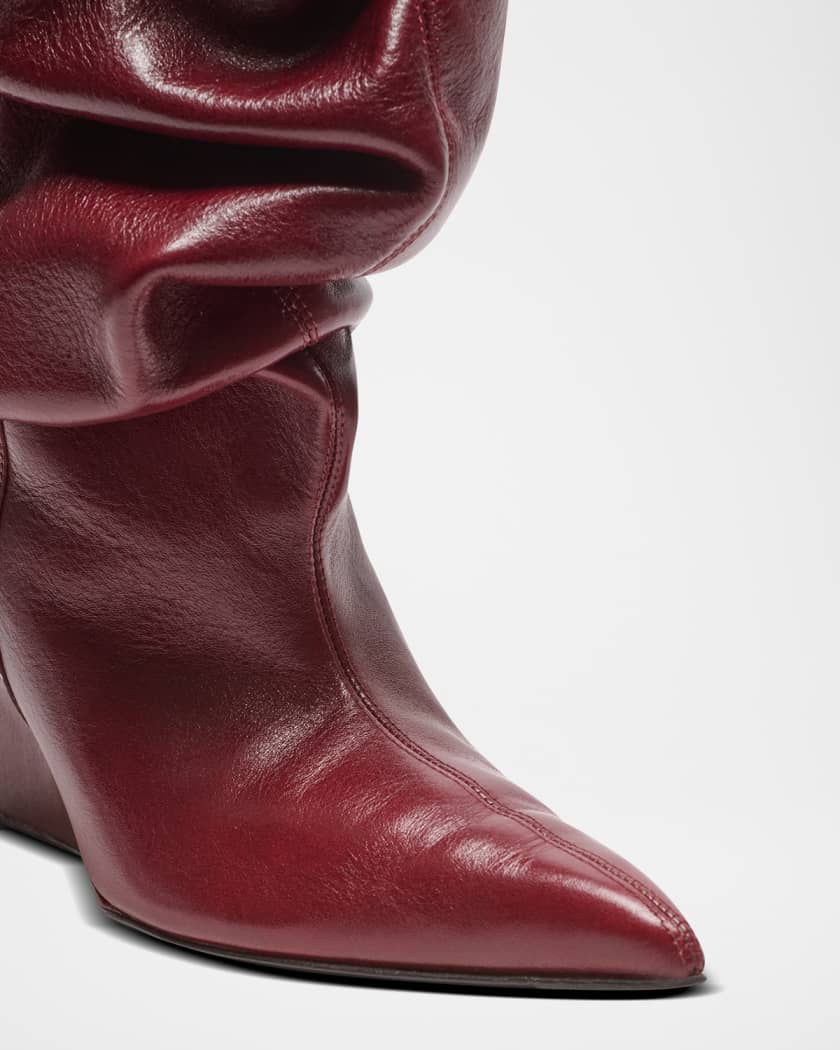 Draped Leather Wedge Ankle Boots