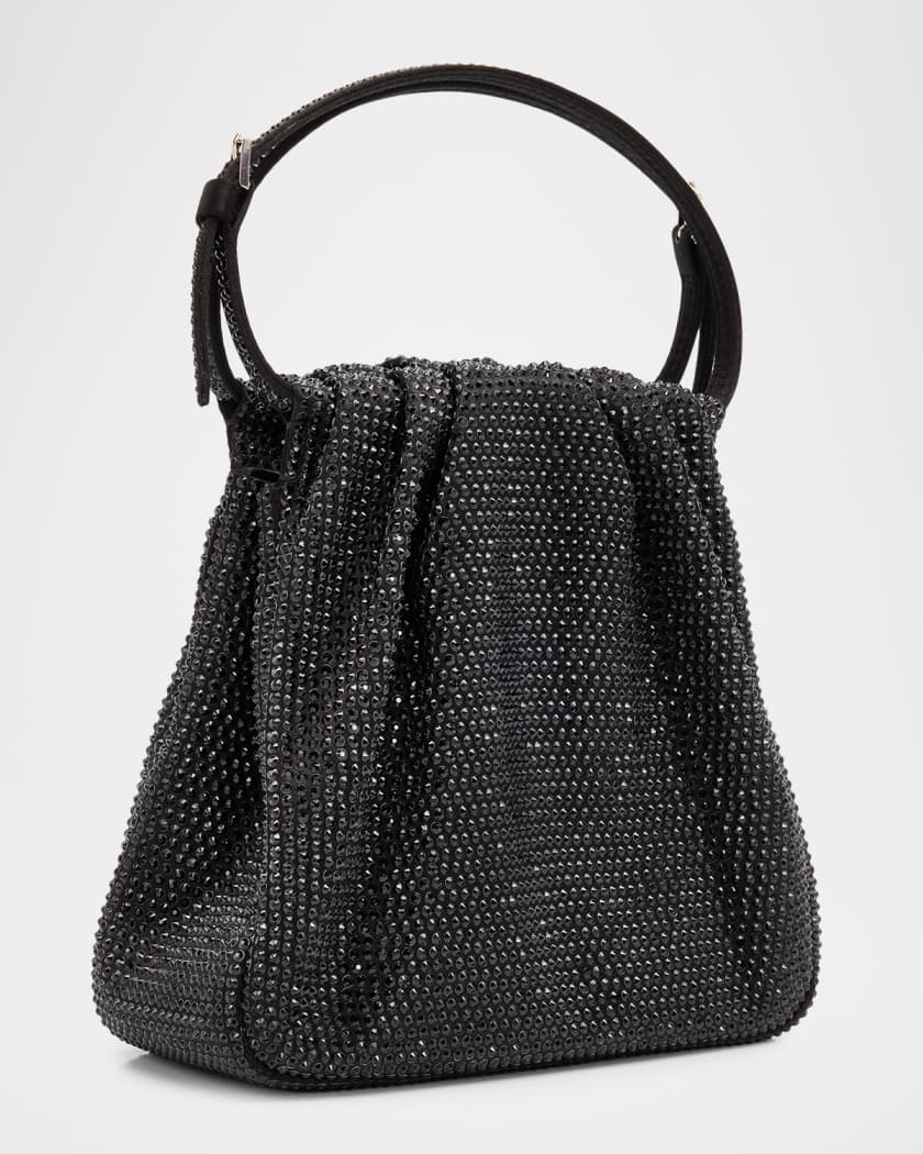 Amina Muaddi Vittoria Pleated Crystal Satin Top-Handle Bag