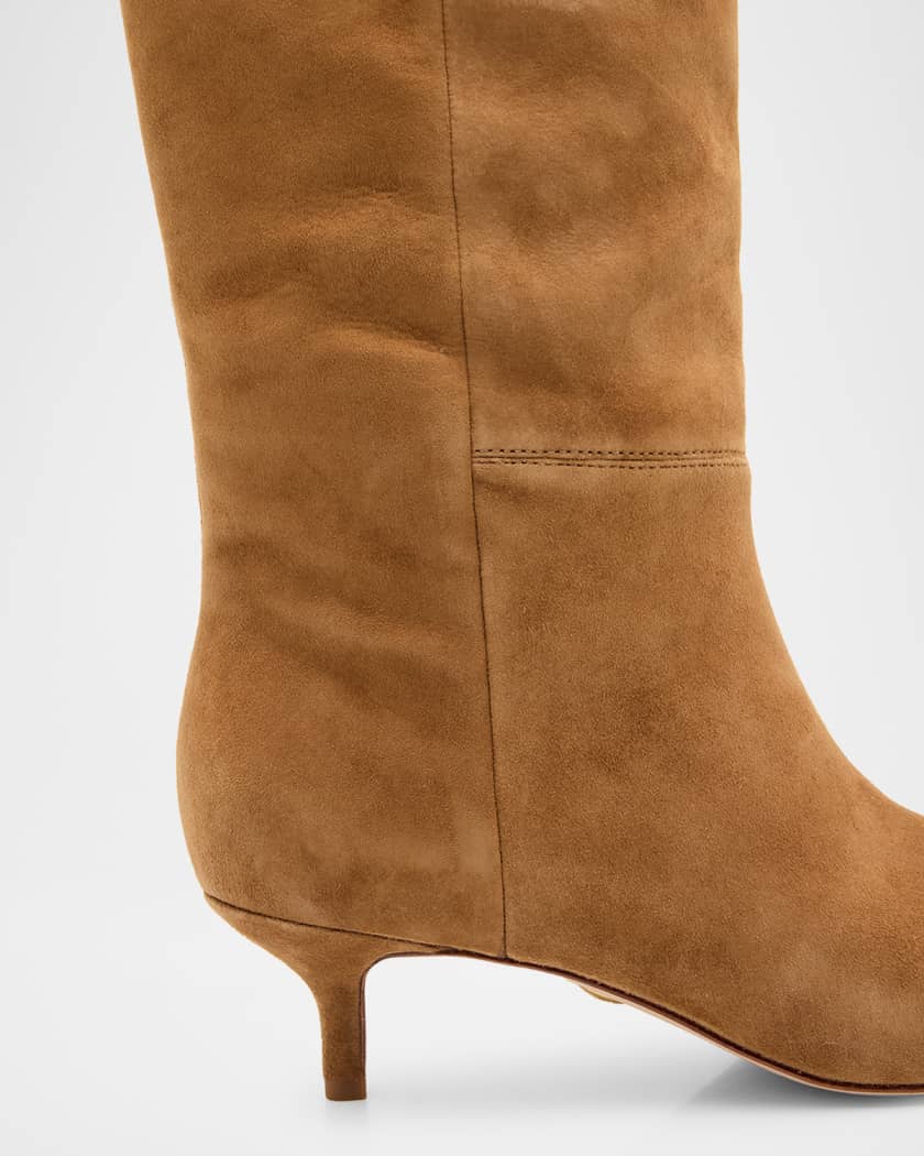 Veronica Beard Lisa Suede Kitten-Heel Knee Boots | Neiman Marcus