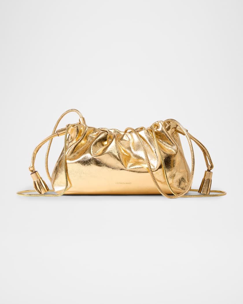 Veronica Beard Small Ruched Metallic Leather Clutch Bag | Neiman