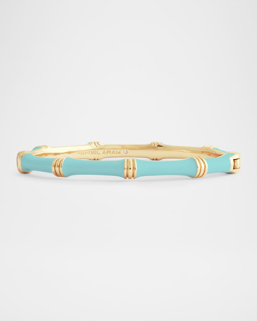 Anabel Aram Jewelry Bamboo Enameled Hinged Bangle, Turquoise