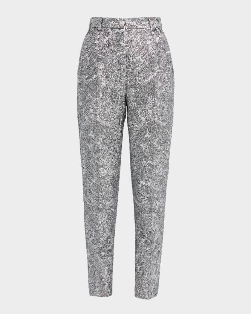Dolce&Gabbana Metallic Floral Puff Brocade Slim-Leg Ankle Pants
