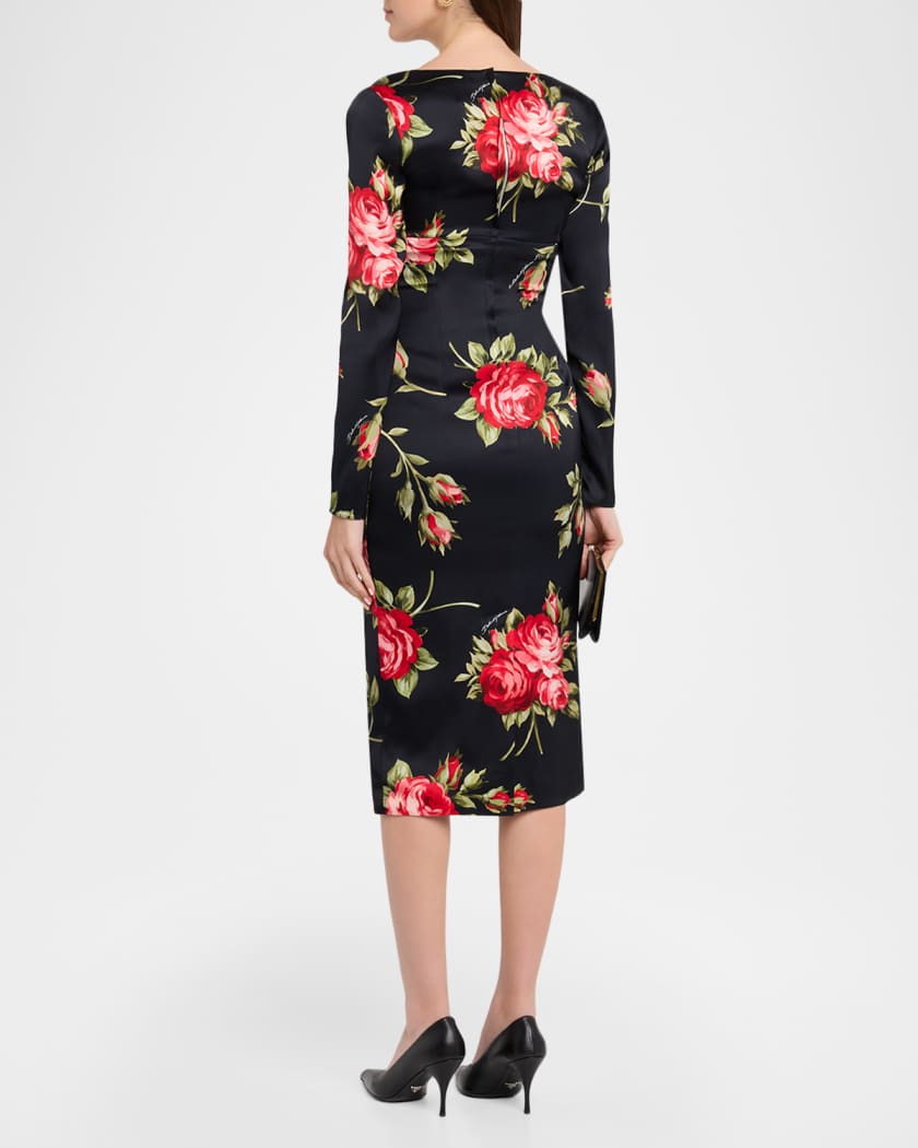 knee length dresses for ladies Rose Pink Multi Print Cotton Dress - Midi Dresses