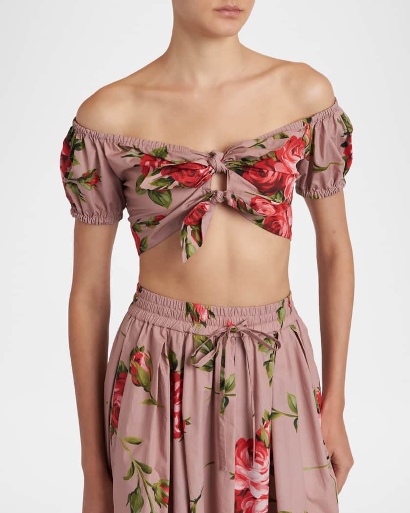 Dolce&Gabbana Off-the-Shoulder Floral Cotton Crop Top | Neiman Marcus