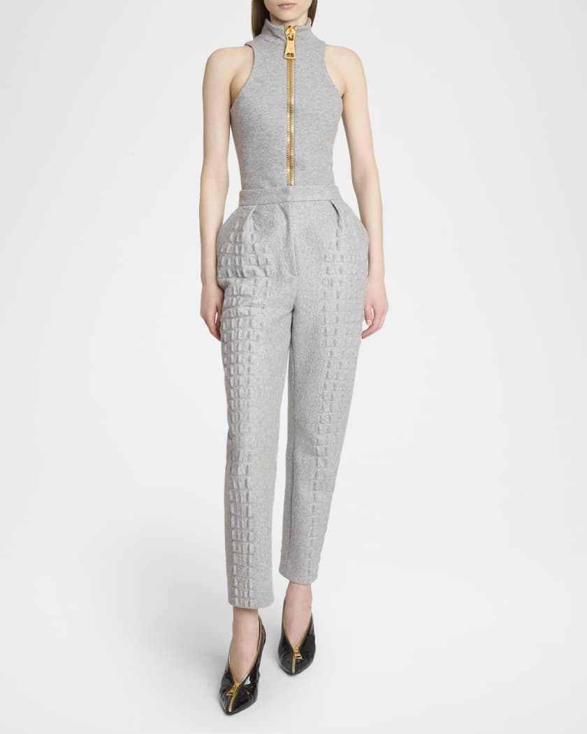 Croco Wool-Cotton Tapered Trousers