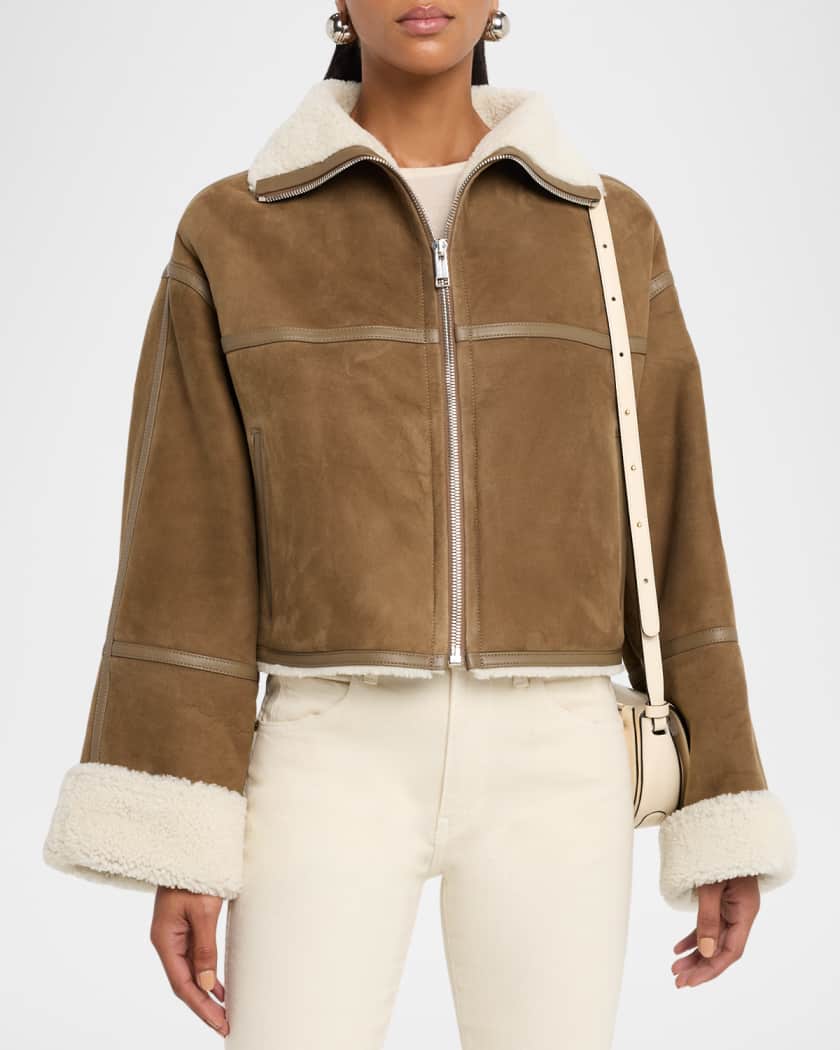 Yves Salomon Suede Merino Lambskin Cropped Jacket Neiman Marcus