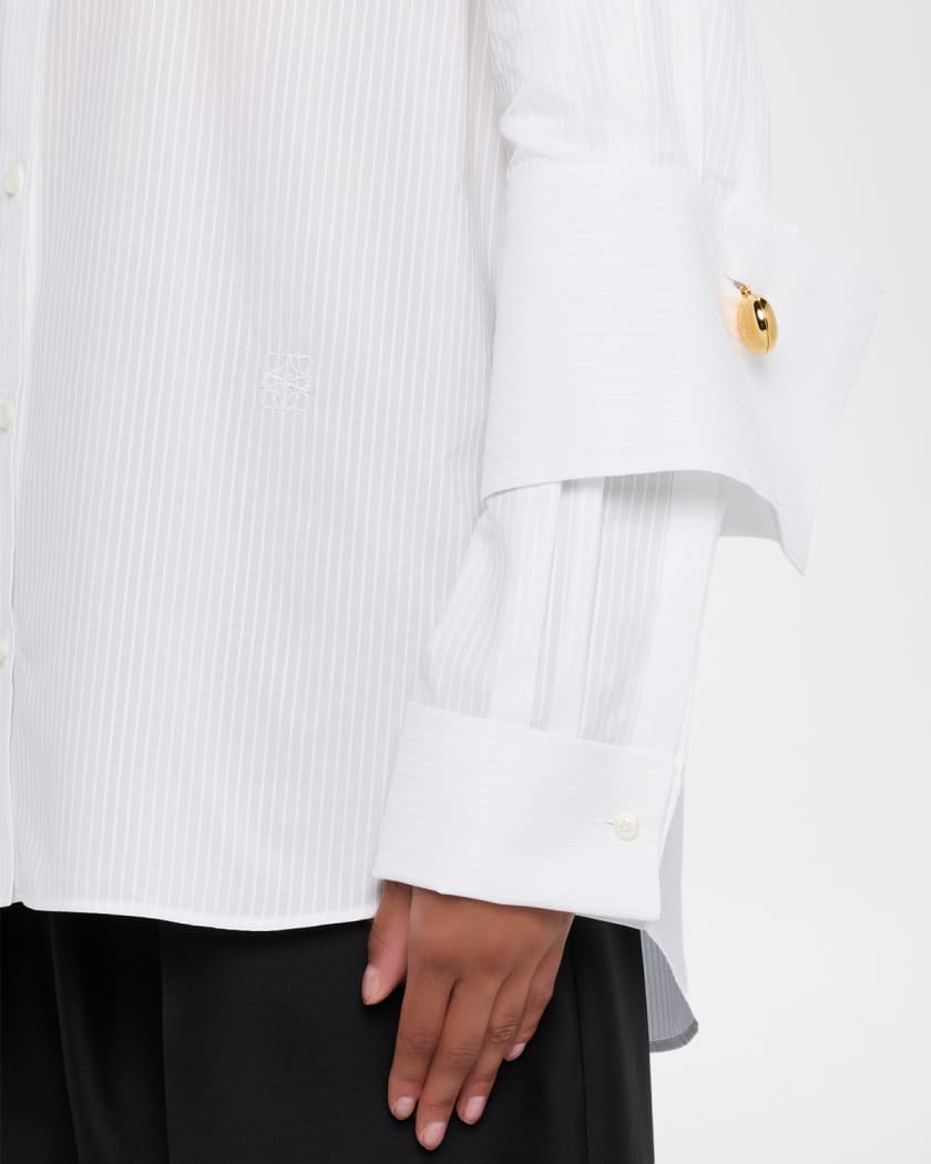 LOEWE シャツ 40 Loewe Striped Double-Sleeve Poplin Button-Down Shirt