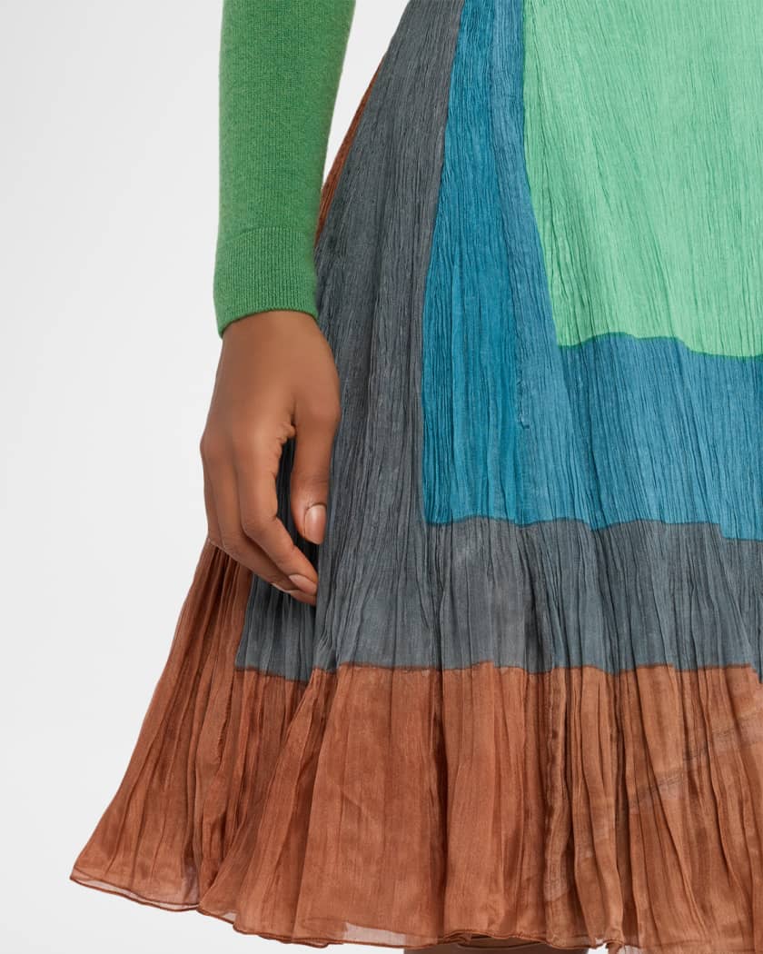 Loewe Colorblock Plisse Satin Circle Skirt | Neiman Marcus