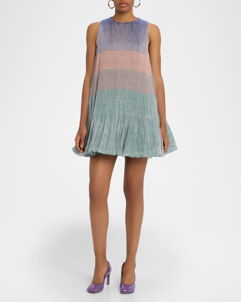 Loewe Colorblock Sleeveless Plisse Satin Mini Dress | Neiman