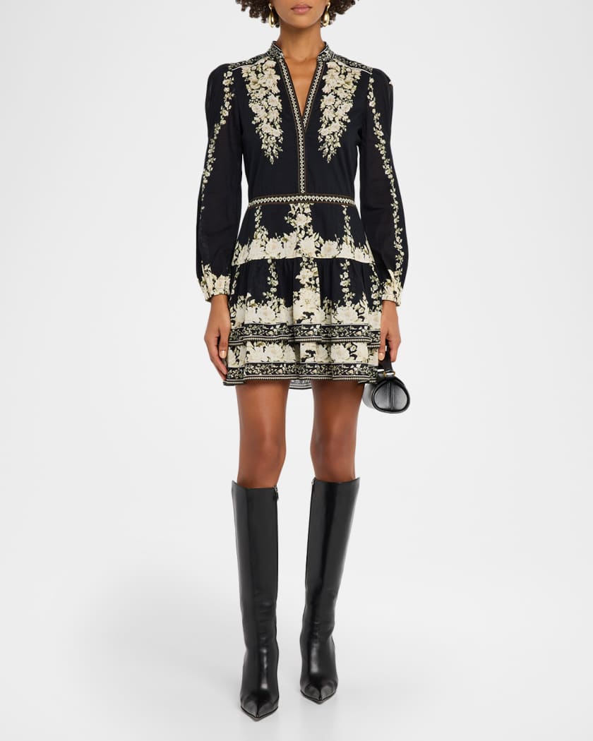 Valencia Tiered Long-Sleeve Mini Dress