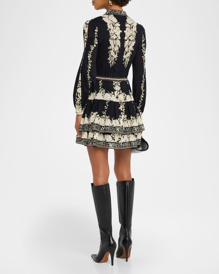 Valencia Tiered Long-Sleeve Mini Dress
