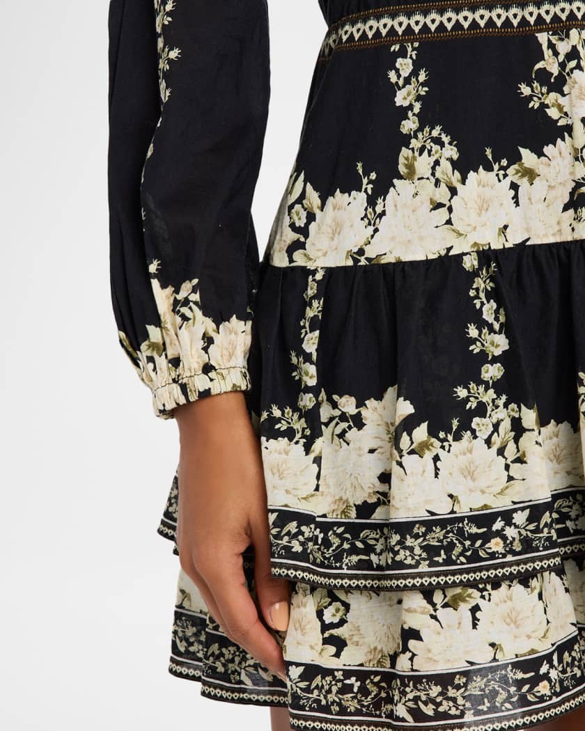 Valencia Tiered Long-Sleeve Mini Dress