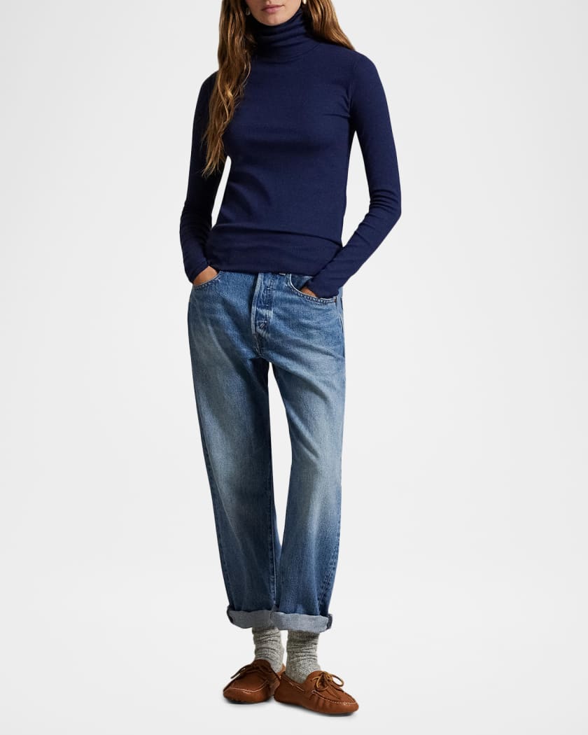 Tencel Rib-Knit Slim Turtleneck Sweater