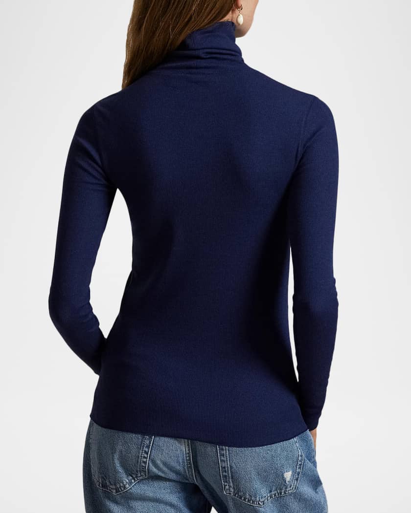 Tencel Rib-Knit Slim Turtleneck Sweater