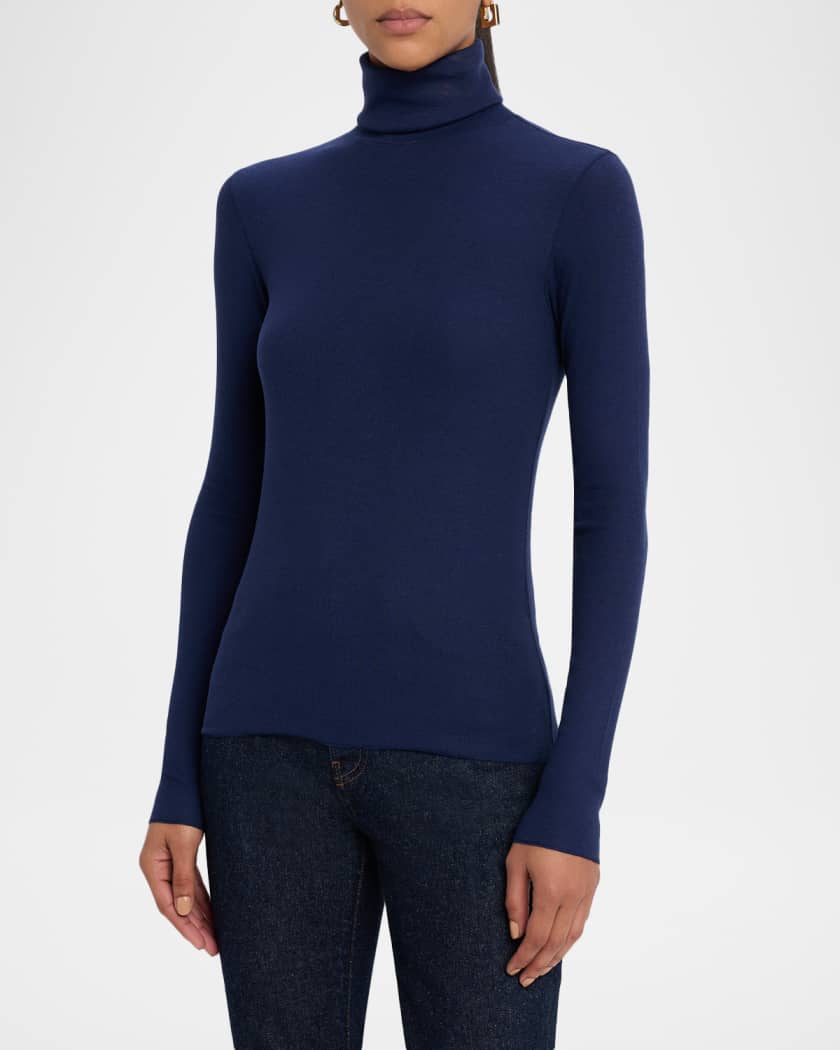 Tencel Rib-Knit Slim Turtleneck Sweater