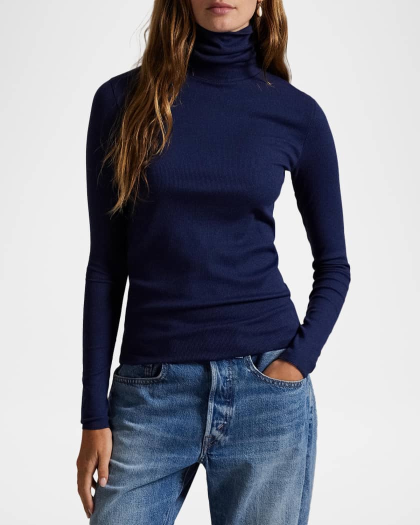 Tencel Rib-Knit Slim Turtleneck Sweater