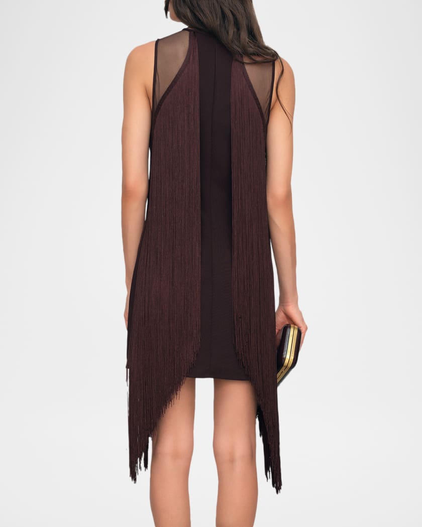 Reiss Farrow Fringe Sheer-Panel Mini Dress Neiman Marcus
