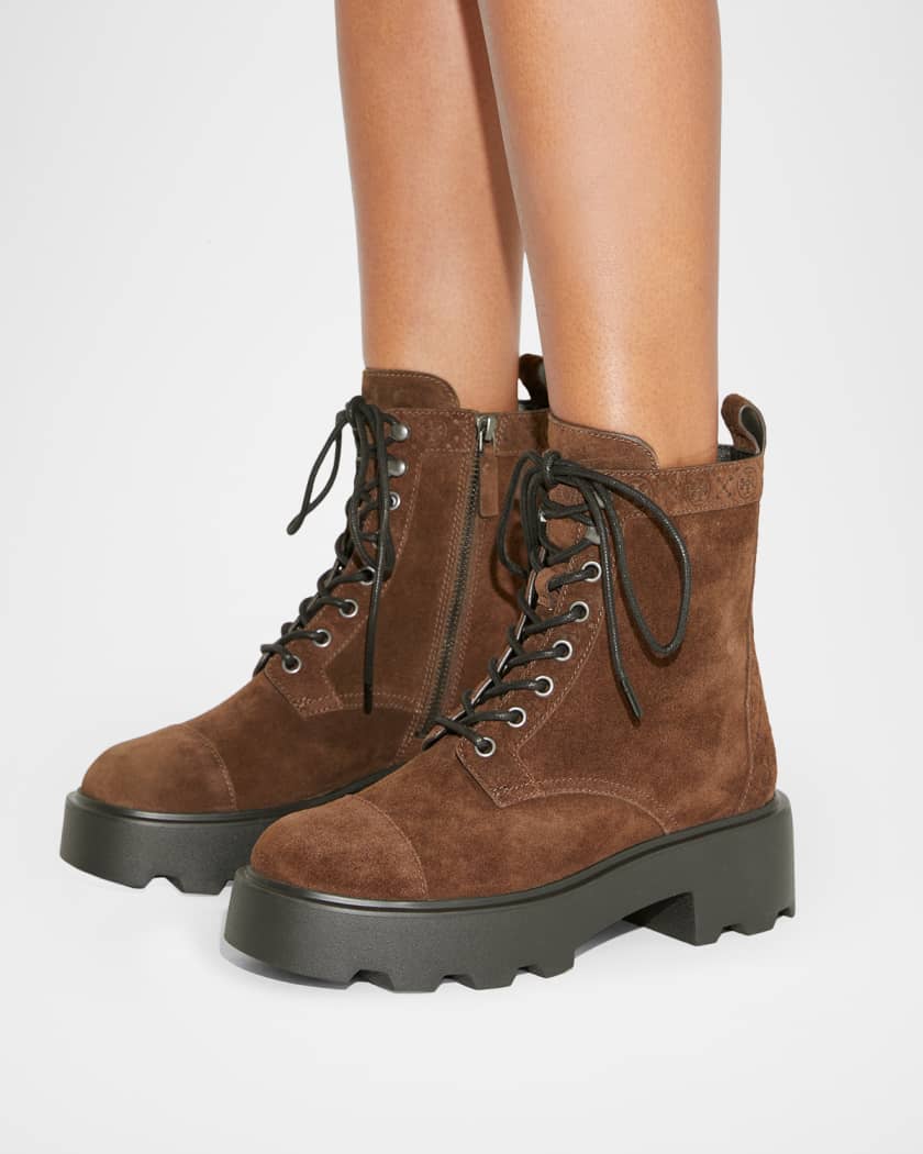T Monogram Suede Lace-Up Ankle Boots