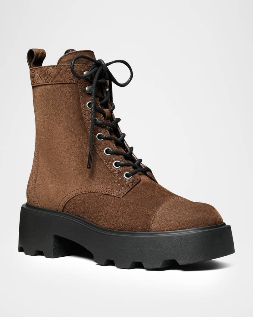 T Monogram Suede Lace-Up Ankle Boots