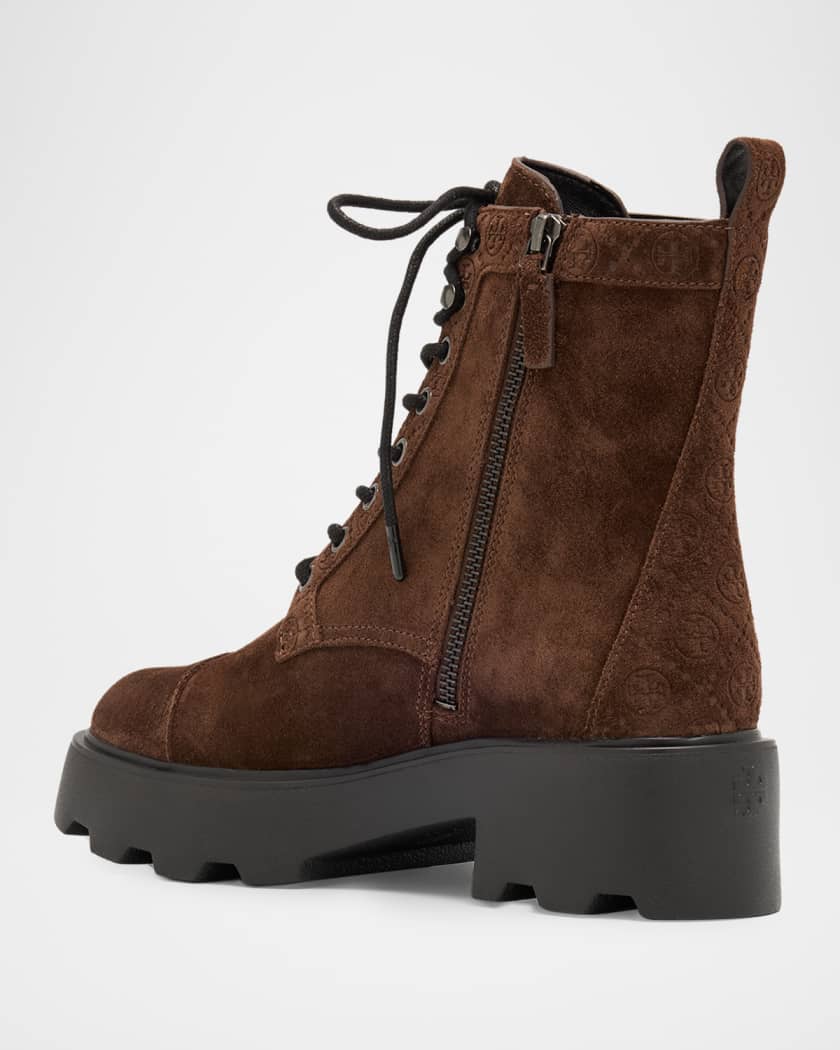 T Monogram Suede Lace-Up Ankle Boots