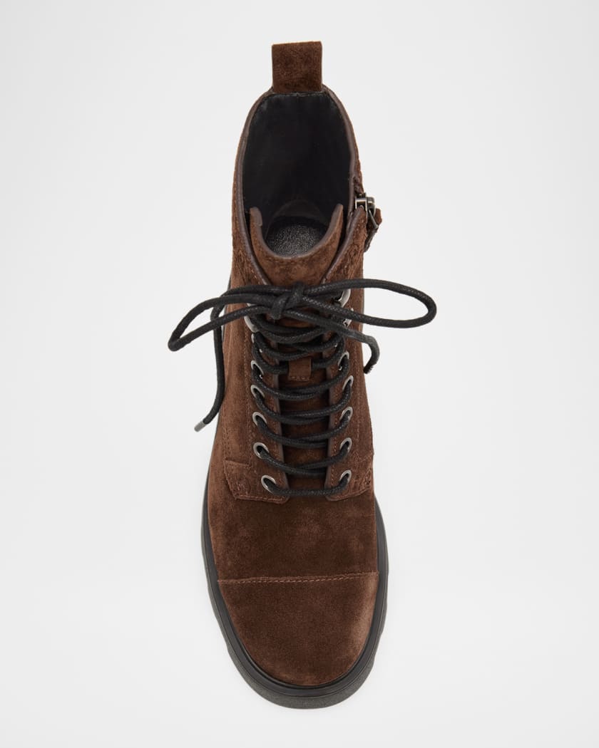 T Monogram Suede Lace-Up Ankle Boots