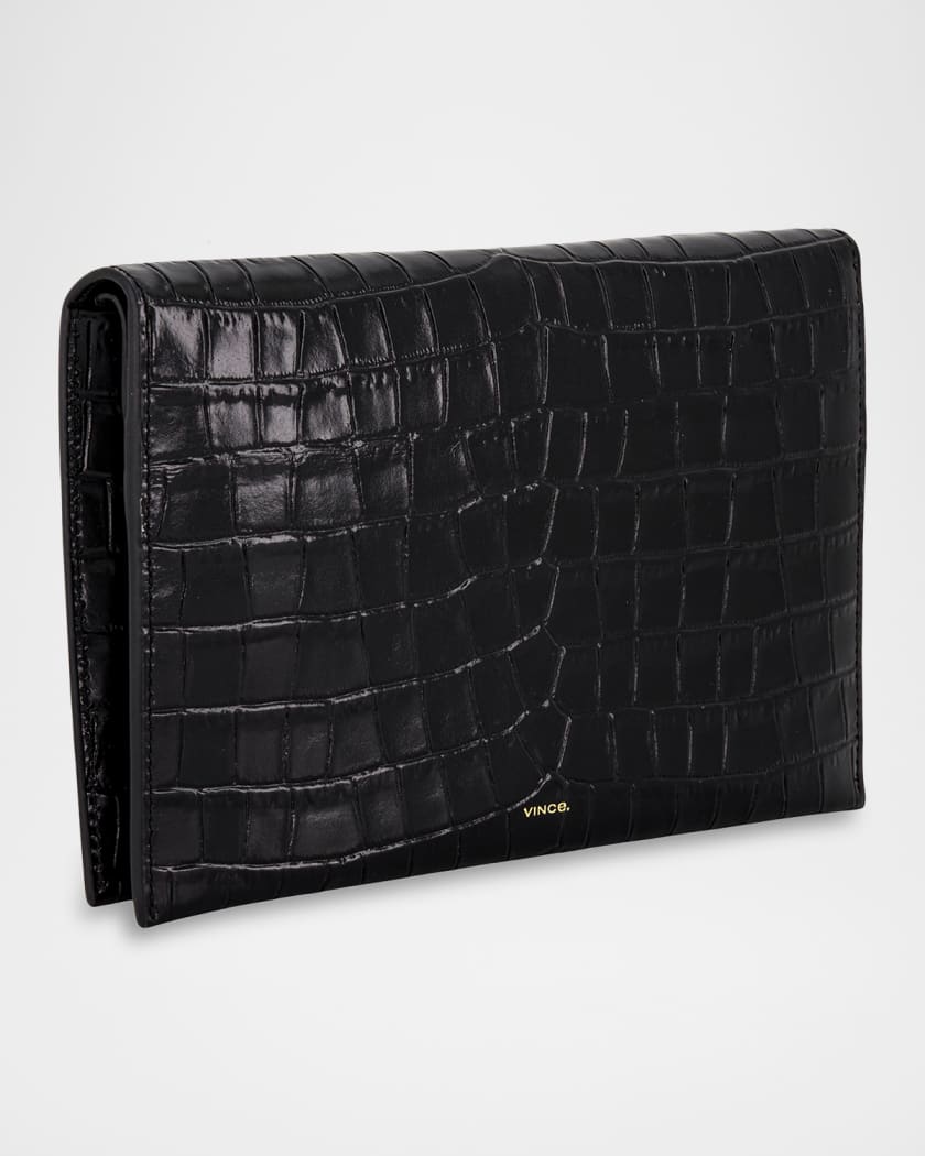 Croc-Effect Leather Bifold Clutch Bag